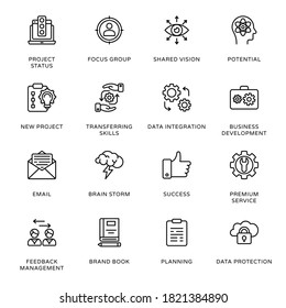 Iconos de esquema de administración de proyectos: vectores estrocados