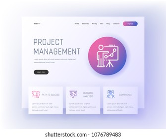 Project management, Path to success, Business analysis, Conference Landing page template. Template for website design.