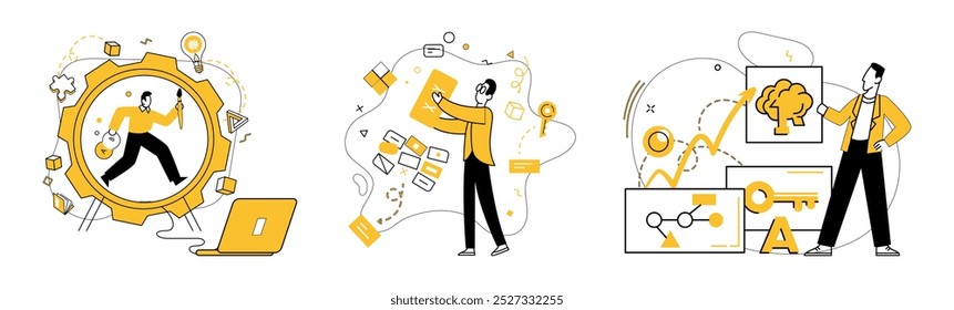 Gerenciamento de projetos. Uma pessoa gerenciando tarefas, organizando projetos em um quadro, analisando dados. Ideal para planejamento de projetos, coordenação de equipes, otimização de fluxo de trabalho, análise de dados, suporte a decisões