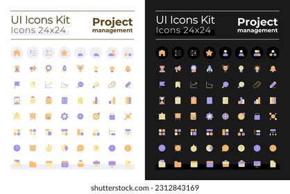 Project management pixel perfect flat gradient color ui icons kit for dark, light mode. Business plan. Vector isolated RGB pictograms. GUI, UX design for web, mobile. Poppins font used