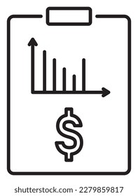 Project management scoreboard, graph, dollar sign, loss vector icon illustration.