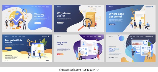 Project management set. Businesspeople getting profit, presenting charts, contract. Flat vector illustrations. Business, planning, analysis concept for banner, website design or landing web page