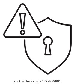 Project management shield, exclamation mark, warning sign vector icon illustration.