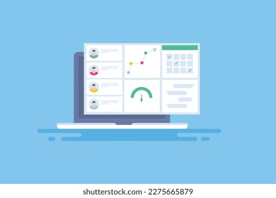 Project management software for creating plan, schedule, allocation, tasks. Monitoring progress report for projects - flat design vector illustration with icons