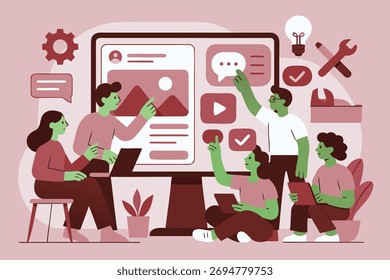 Project Management Team Illustration – Flat Design Concept for Business Collaboration, Workflow, and Strategy Planning