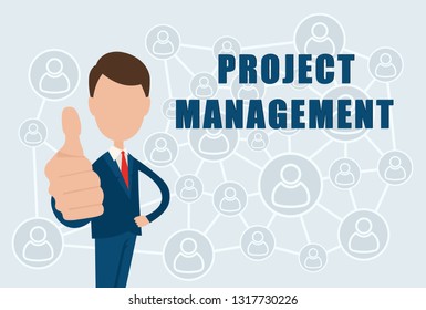 Project Management text on the background of the sign of the social Internet network.