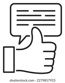 Project management thumbs up, conversation bubble, feedback vector icon illustration.