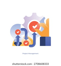 Calendario de gestión de proyectos con seguimiento de objetivos, lista de comprobación de tareas y visualización de la estrategia de progreso del flujo de trabajo