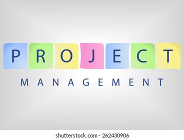 Project management title with colorful notes on white board