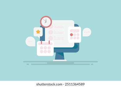 Project management tool, Work management, Content calendar, Social media Tool - vector illustration with icons