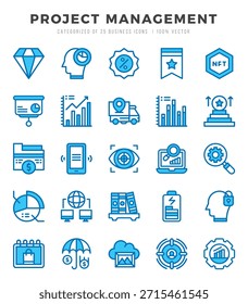 Gestión de proyectos Dos iconos de color colección. Conjunto de iconos de 25 en un diseño de dos colores.