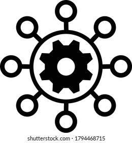 Project management vector icon. filled flat sign for mobile concept and web design. Hub and spokes and gear solid icon.