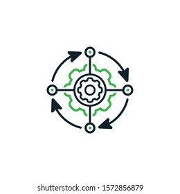 Project management vector icon.
Hub and spokes and gear solid 
