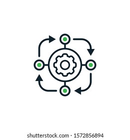 Project management vector icon.
Hub and spokes and gear solid 
