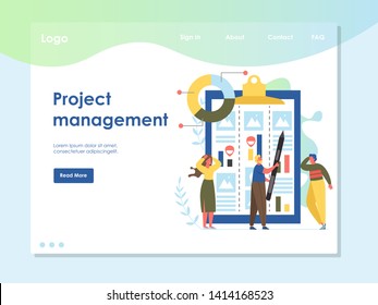 Project management vector website landing page design template