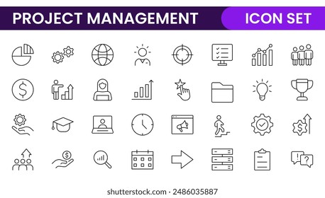 "Project Management web icons in line style. Outline icon collection related to Schedule, human resource, management, development, planning, and more.
"