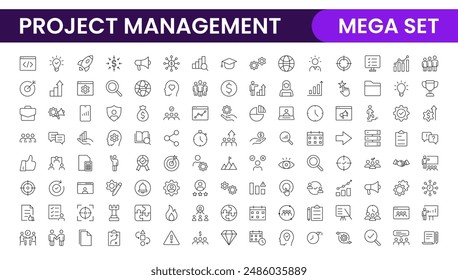 "Project Management web icons in line style. Outline icon collection related to Schedule, human resource, management, development, planning, and more.
"