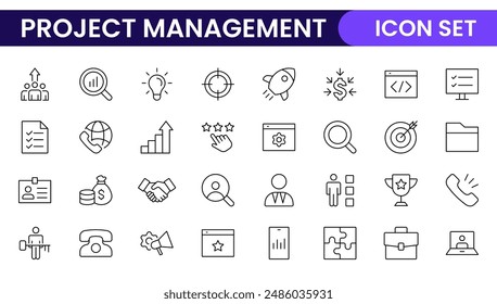 "Project Management web icons in line style. Outline icon collection related to Schedule, human resource, management, development, planning, and more.
"