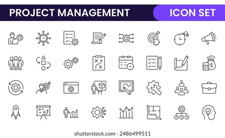 "Project Management web icons in line style. Outline icon collection related to Schedule, human resource, management, development, planning, and more.
"