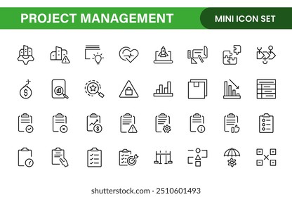 Project Management web icons in line style. Outline icon collection related to Schedule, human resource, management, development, planning, and more.
