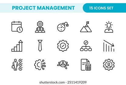 Project Management web icons in line style. Outline icon collection related to Schedule, human resource, management, development, planning, and more.
