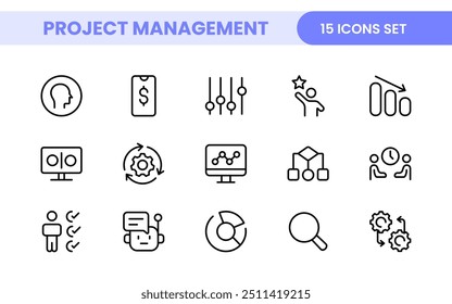 Project Management web icons in line style. Outline icon collection related to Schedule, human resource, management, development, planning, and more.
