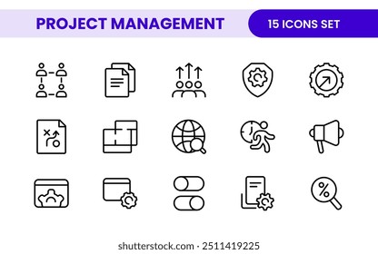 Project Management web icons in line style. Outline icon collection related to Schedule, human resource, management, development, planning, and more.
