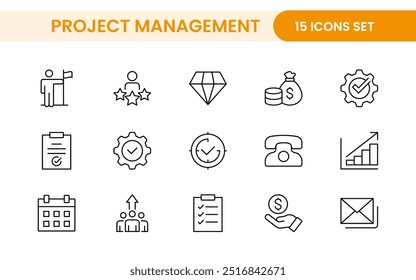 Project Management web icons in line style. Outline icon collection related to Schedule, human resource, management, development, planning, and more.