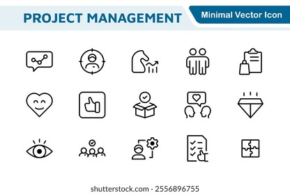 Project Management web icons in line style. Outline icon collection related to Schedule, human resource, management, development, planning, and more.
