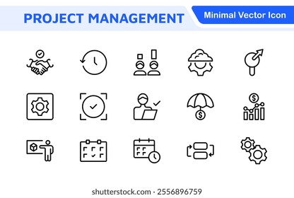 Project Management web icons in line style. Outline icon collection related to Schedule, human resource, management, development, planning, and more.
