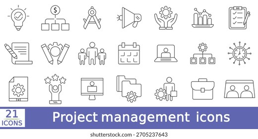 Project Management web icons in line style. Outline icon collection