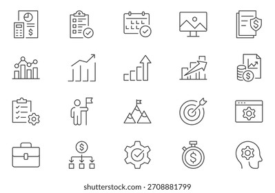 Project Management web icons in line style. Schedule, human resource, management, development, planning, strategy, collection. Vector illustration.