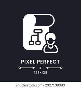 Project management white solid desktop icon. Teamwork time tracking. Collaboration software. Pixel perfect 128x128, outline 4px. Silhouette symbol for dark mode. Glyph pictogram. Vector isolated image