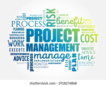 Projekt-Management-Wort Cloud-Collage, Hintergrund des Unternehmenskonzepts