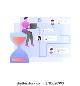 Project manager deliver and communicate a task for his teammates. His job to do a Team management. Vector Illustration with simple gradient style