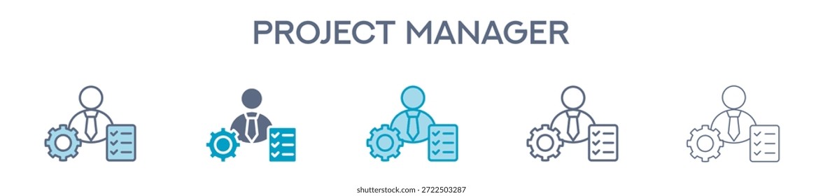 Project Manager Element For Design Graphic - Multi Styles. Vector Illustration Of Two Colored And Black. Multiple Icons Designs Can Be Used For Mobile, Ui, Web