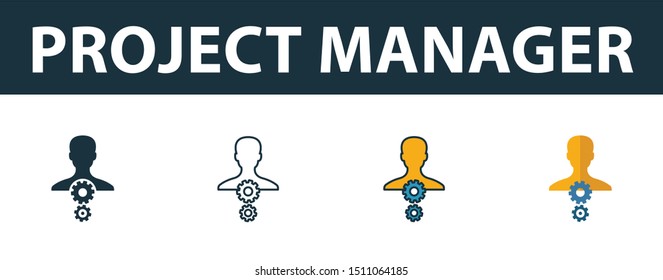 Project Manager icon set. Four elements in diferent styles from risk management icons collection. Creative project manager icons filled, outline, colored and flat symbols.