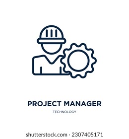 project manager icon from technology collection. Thin linear project manager, management, project outline icon isolated on white background. Line vector project manager sign, symbol for web and mobile