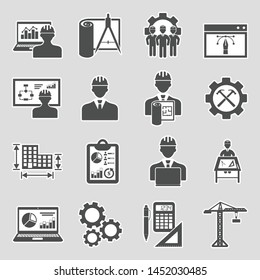 Project Manager Icons. Sticker Design. Vector Illustration.