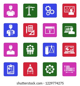 Project Manager Icons. White Flat Design In Square. Vector Illustration. 