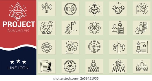 project manager line icon set