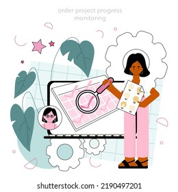 Project manager online service or platform. Successful business project planning, development and scheduling. Management strategy. Online order. Flat vector illustration
