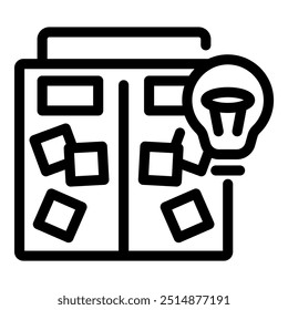 El jefe de proyecto está organizando tareas en un tablero kanban, usando notas adhesivas y teniendo una idea brillante