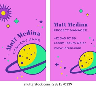 Project manager services, company name and personal information of employee. Worker offering completion of tasks. Business or visiting card, advertisement, and branding. Vector in flat style