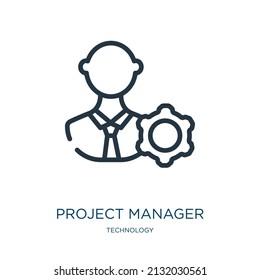 Projektleiter-Thin-Line-Symbol. Business-, Management-Linearsymbole aus dem Technologiekonzept isoliertes Rahmenzeichen. Vektorgrafik-Symbol-Element für Webdesign und Apps.
