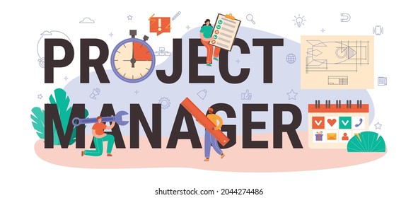 Projektleiter typografische Header. Erfolgreiche Planung, Entwicklung und Planung von Geschäftsprojekten. Management- und Marketingstrategie. Vektorgrafik im Cartographie-Stil