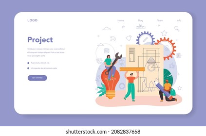 Projekt Manager Web-Banner oder Landing-Seite. Erfolgreiche Planung, Entwicklung und Planung von Geschäftsprojekten. Management- und Marketingstrategie. Vektorgrafik im Cartographie-Stil