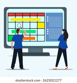 Project managing and analyzing concept, Business people working managing project on computer screen.