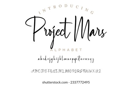 Project Mars signature font alphabet vector illustration isolated Background