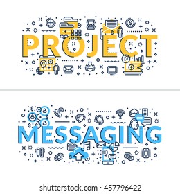 Project and Messaging headings, titles. Horizontal colored flat vector illustration.